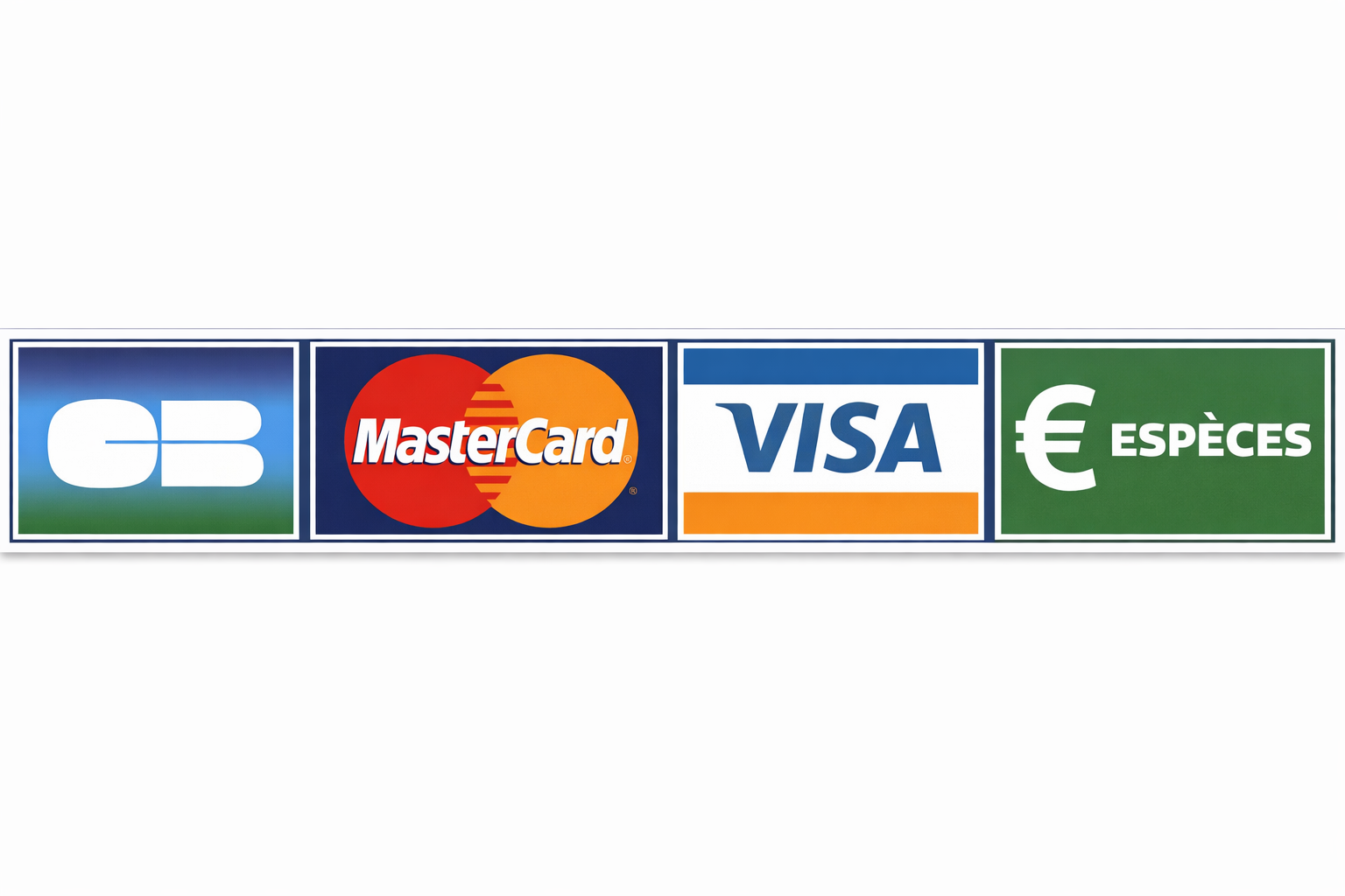 Moyens de paiement acceptés : CB, Mastercard, Visa, Espèces